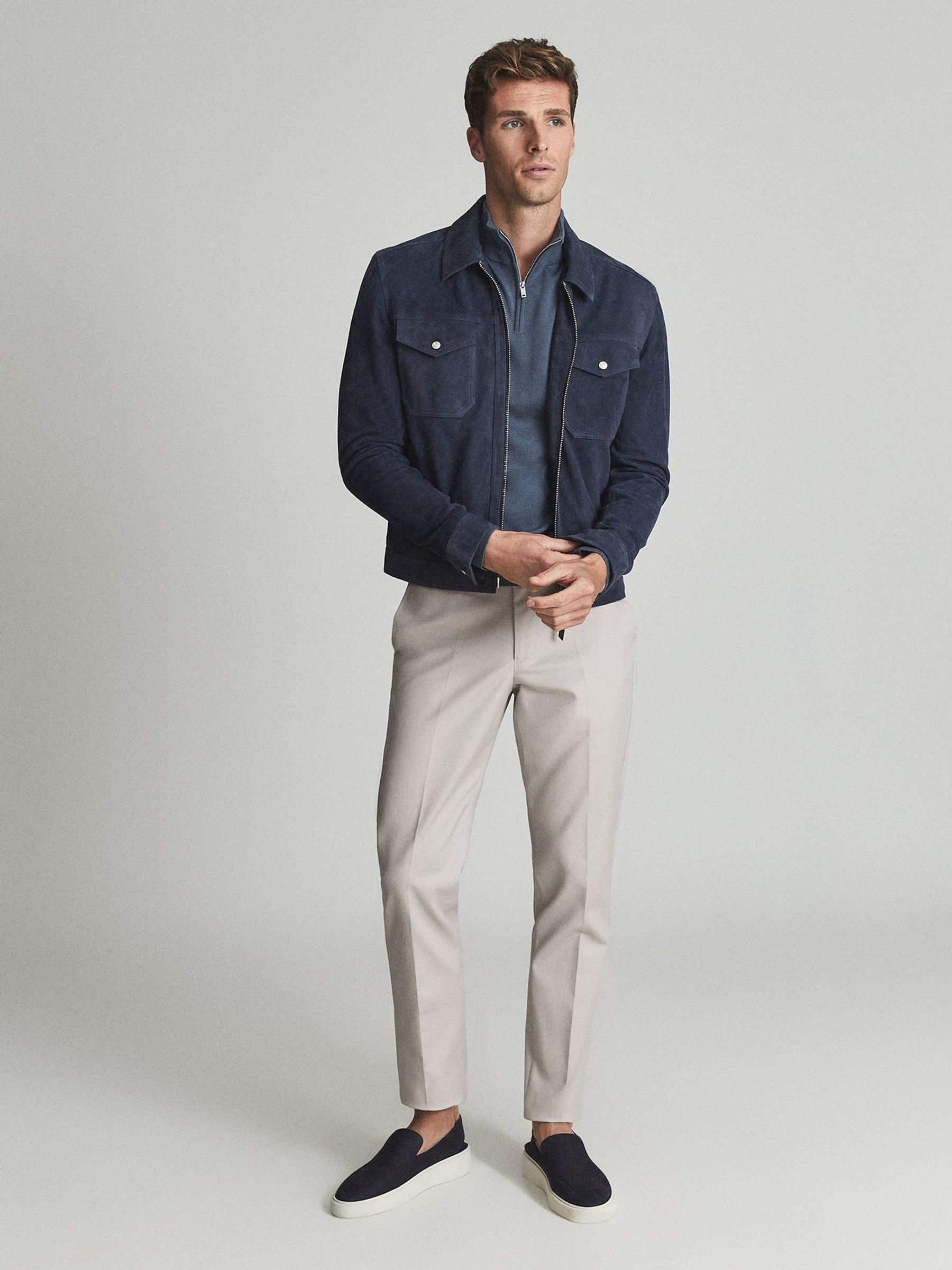 Merino Wool Half-Zip Funnel Neck Jumper in Steel Blue (A76513) | $65