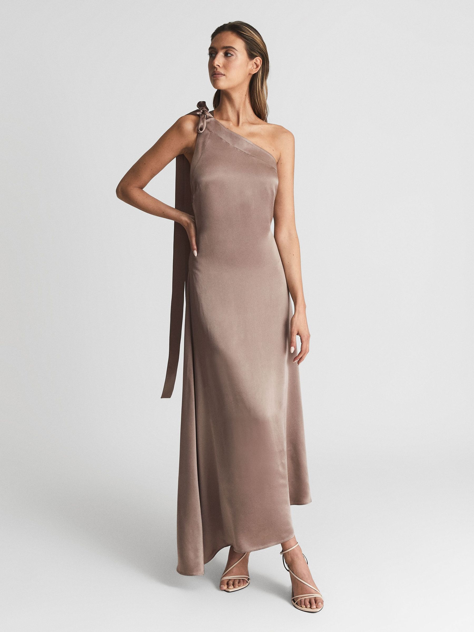 One Shoulder Asymmetric Maxi Dress in Mink (A88324) | SGD 241