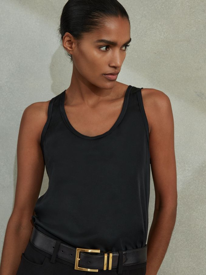 Silk Front Vest in Black (A90204) | US$140