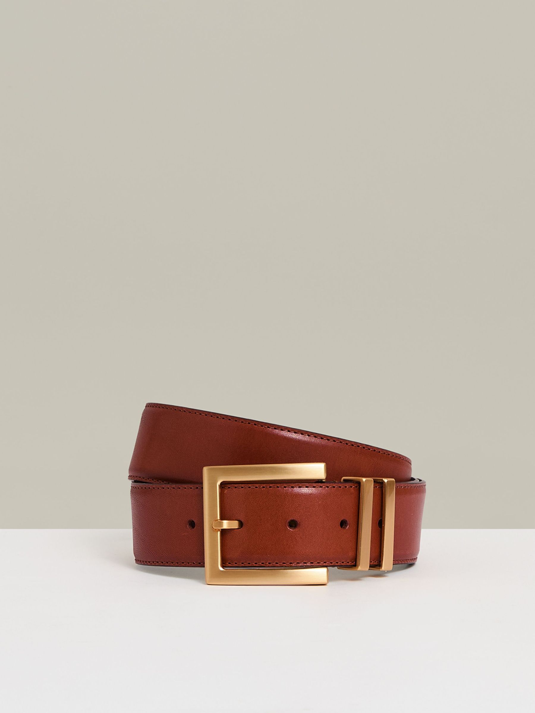 Leather Square Buckle Belt in Tan (A99022) | US$145