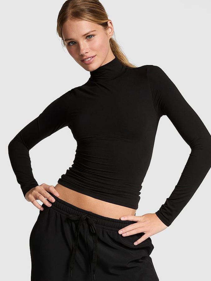 Black Mock Neck Soft Stretch T-Shirt (AA0280) | €40