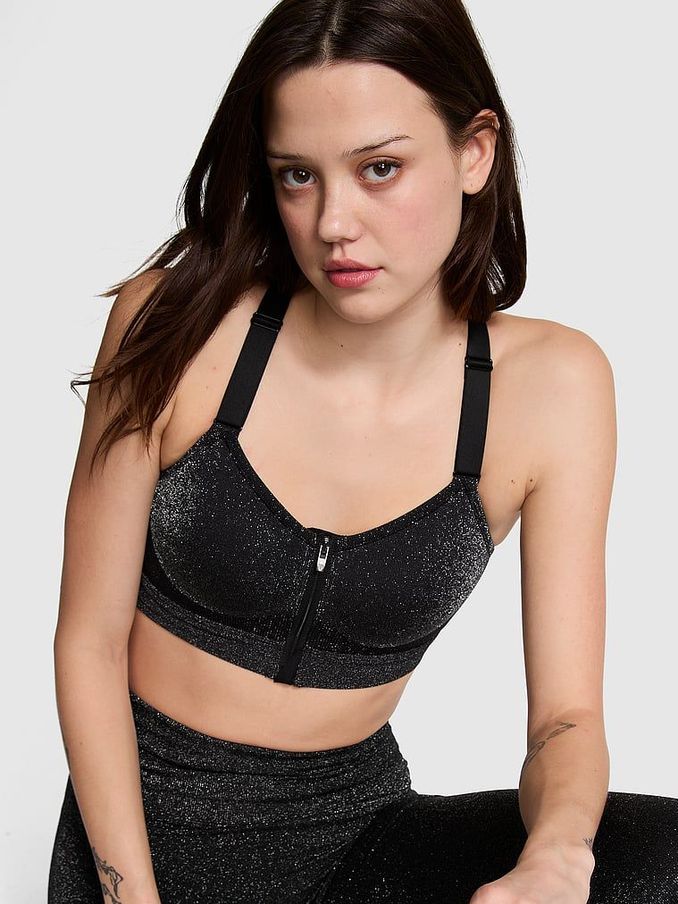 Black Shine Seamless Front Close High Support Sports Bra (AA0283) | €40