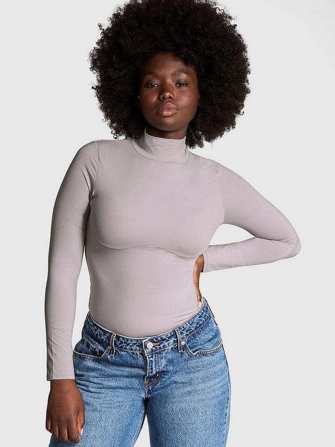 Dutsy Purple Diamante Mock Neck Soft Stretch T-Shirt (AA0284) | €52