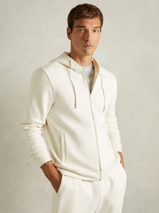 Cotton-Blend Fleeceback-Jersey Zipped Hoodie in Off White (AA1951) | €102