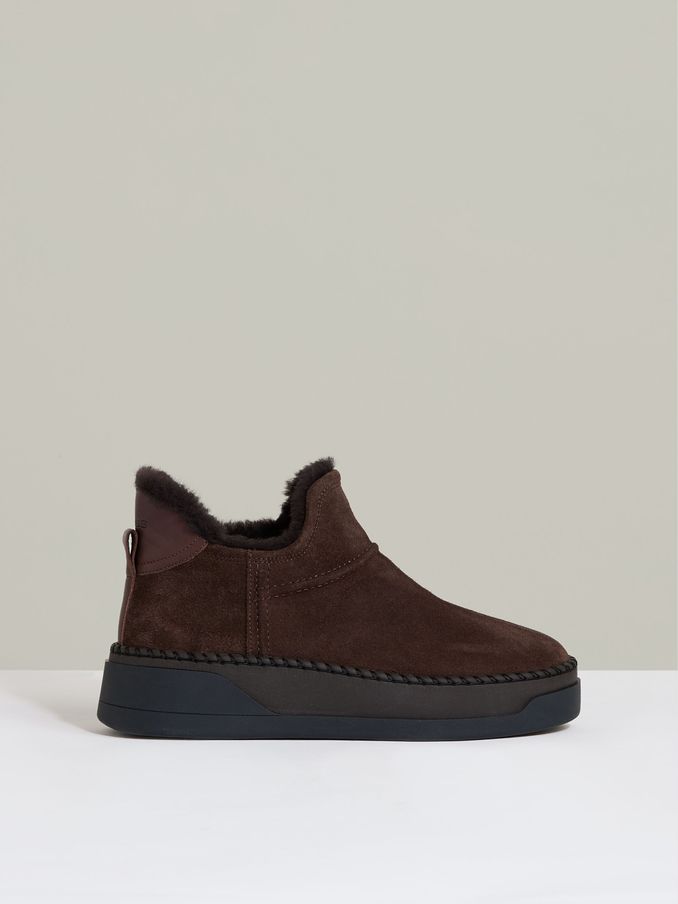 Shearling-Lined Suede Ankle Boots in Chocolate (AA1958) | US$166