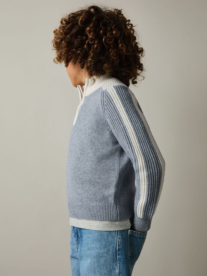 9-13 yrs Zipped Funnel-Neck Jumper with Wool and Cotton in Blue/White (AA1961) | US$47