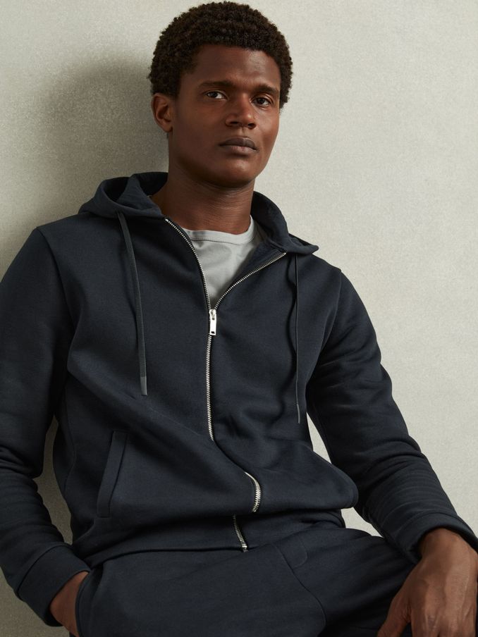 Cotton-Blend Fleeceback-Jersey Zipped Hoodie in Navy (AA1964) | €102