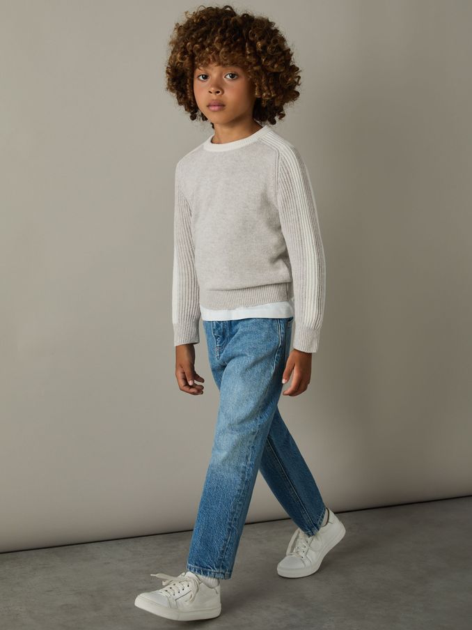 9–13 Jahre Pullover mit gerippten Ärmeln aus Baumwolle und Wolle in Grau/Weiß (AA1968) | 60 €