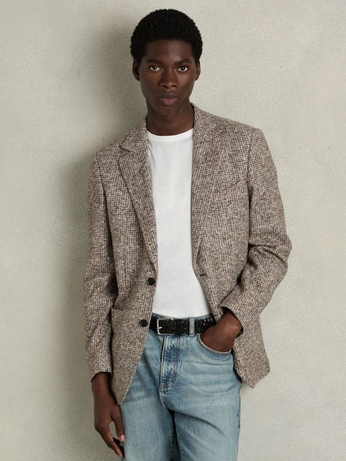 Tweed Single-Breasted Blazer with Wool in Oatmeal (AA1977) | €126
