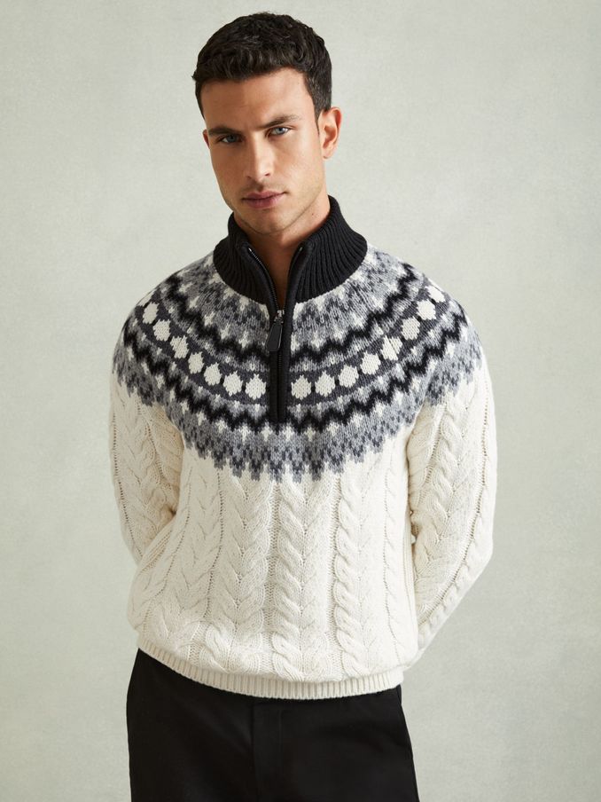 Zipped Jumper with Cotton and Wool in Black/White (AA2019) | €102