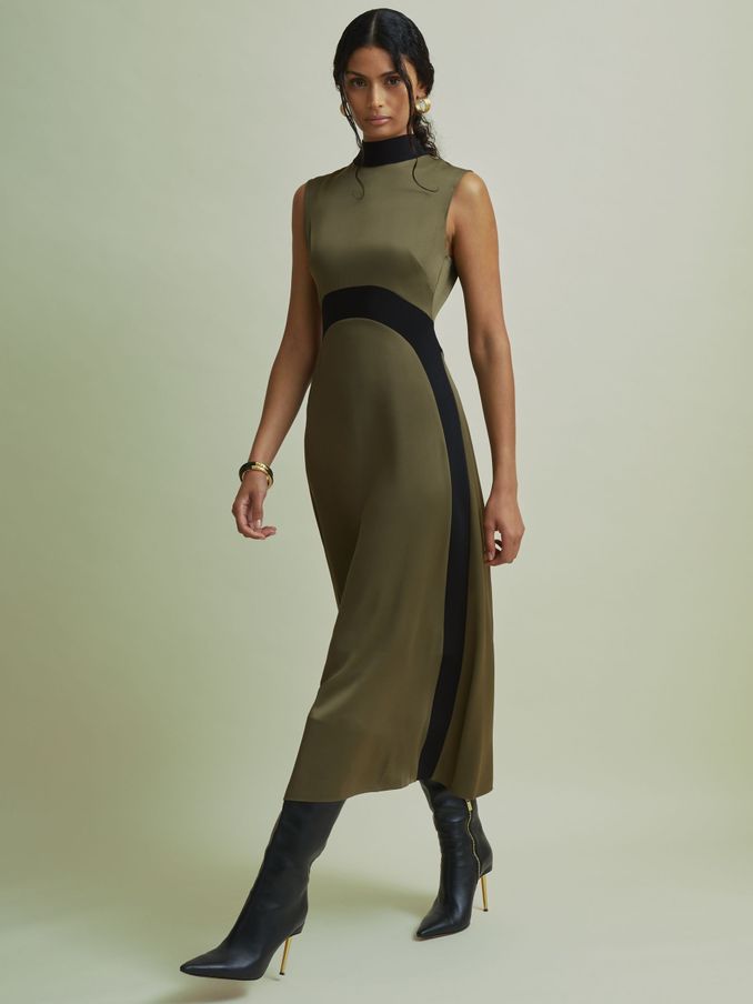 Florere Colourblock Hybrid Knit Midi Dress in Khaki (AA2027) | €142