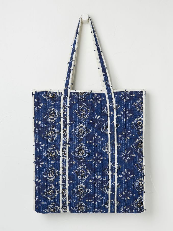 Navy Blue Quilted 100% Cotton Shopper Bag (AA2355) | €43