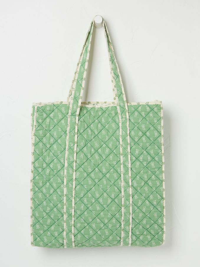 Green Quilted 100% Cotton Shopper Bag (AA2356) | €43