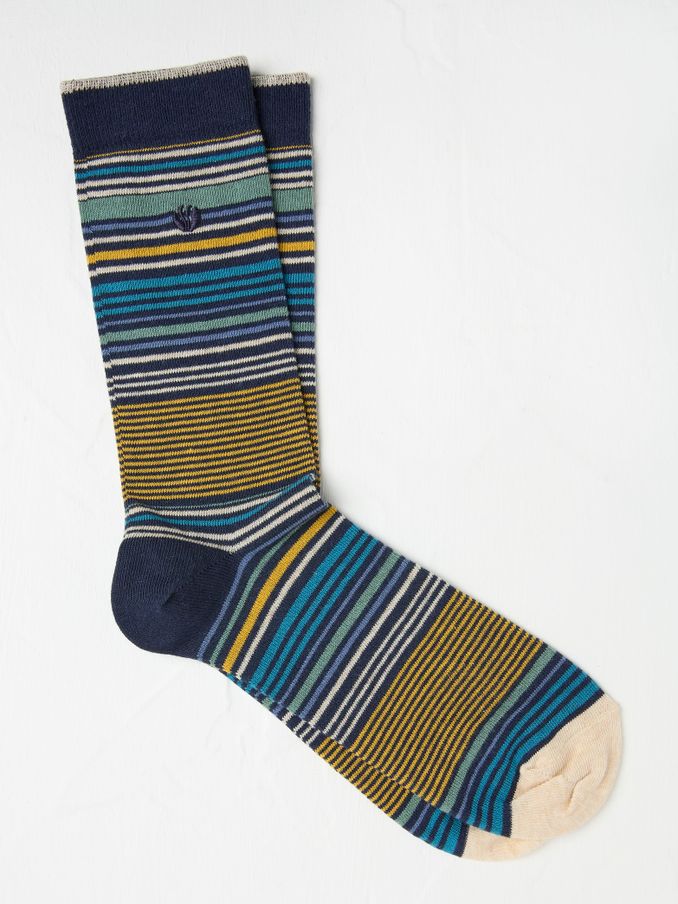 Navy Blue & Yellow Men's Striped Socks (AA3563) | €9.50