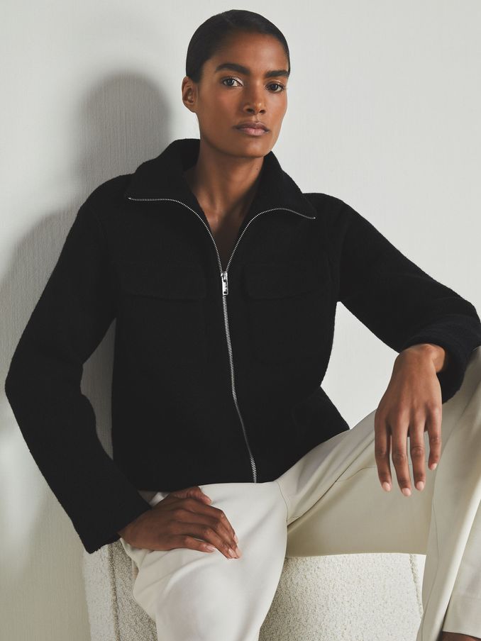 Reiss | Les 100 Ciels Textured Wool Jacket in Black (AA3647) | 520 QAR