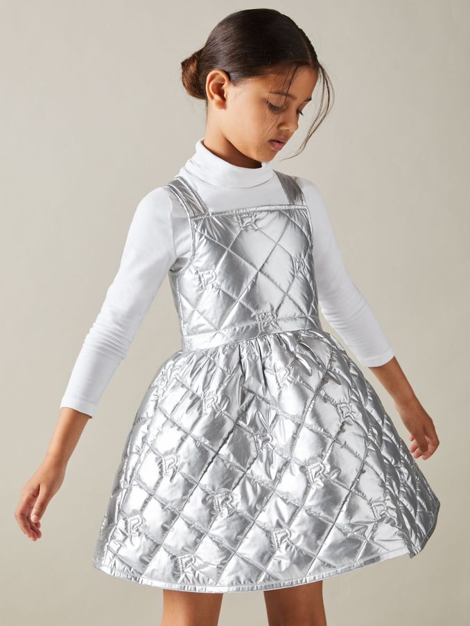9-13 yrs Quilted Metallic Flared Dress in Silver (AA3656) | €50