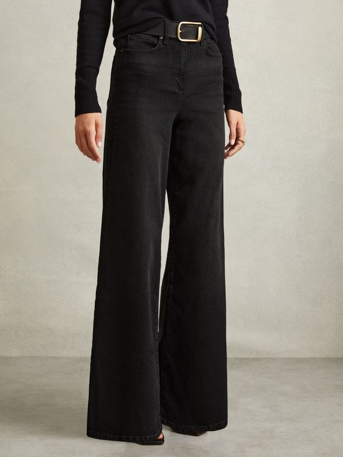 Petite Palazzo Jeans in Black (AA3662) | US$285