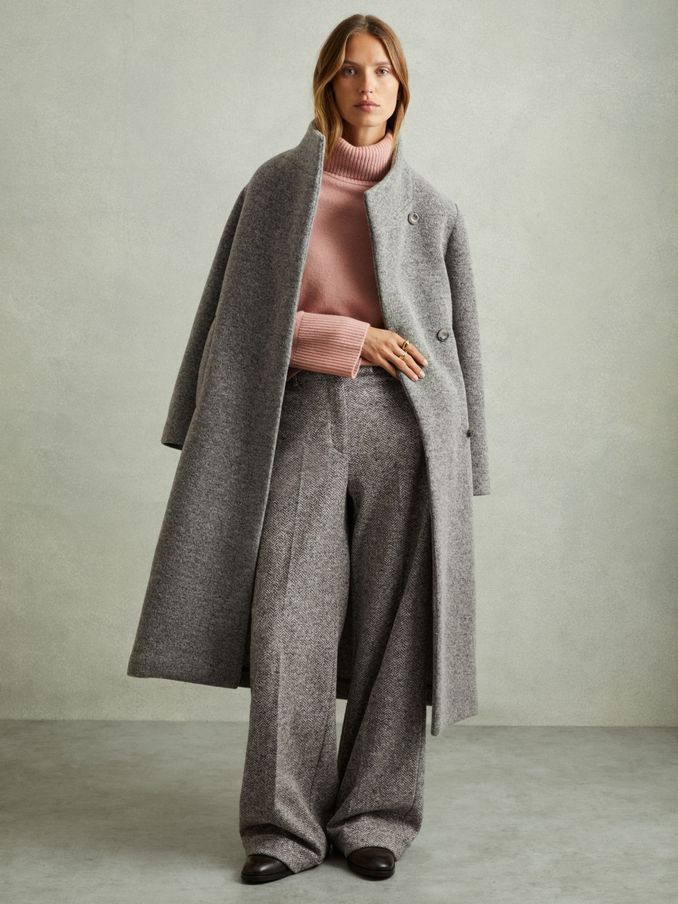Textured Wool Blend Wide Leg Suit Trousers in Grey (AA3684) | €169