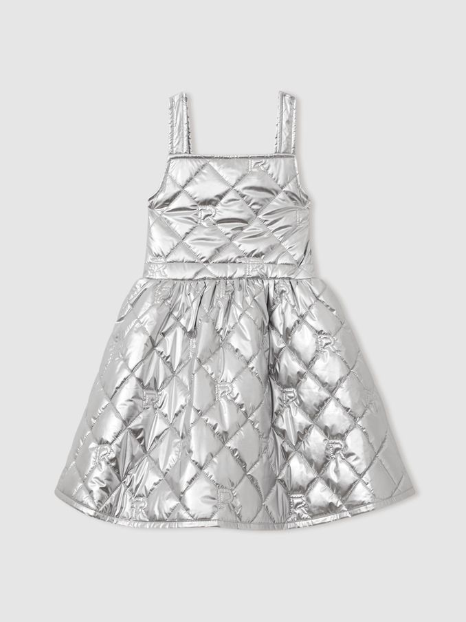 13-14 yrs Quilted Metallic Flared Dress in Silver (AA3685) | US$57