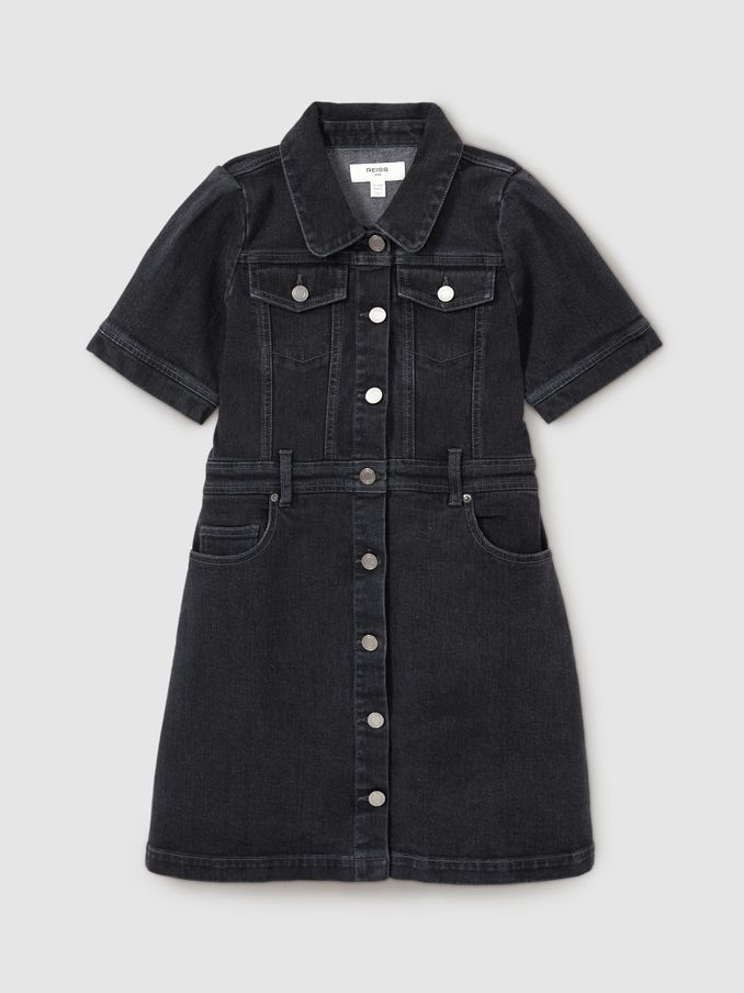 13-14 yrs Button-Front Denim Dress in Grey (AA3690) | AED141