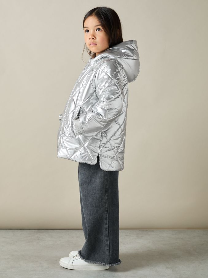 4-9 yrs Quilted Metallic Coat in Silver (AA3704) | US$48