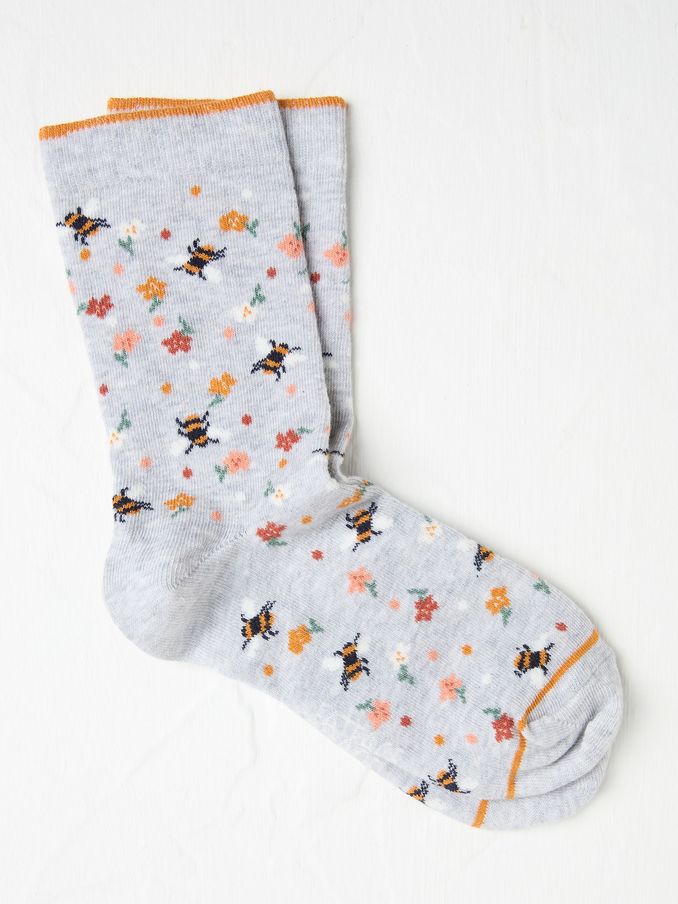Grey Bee Floral Women's Socks (AA4137) | $12