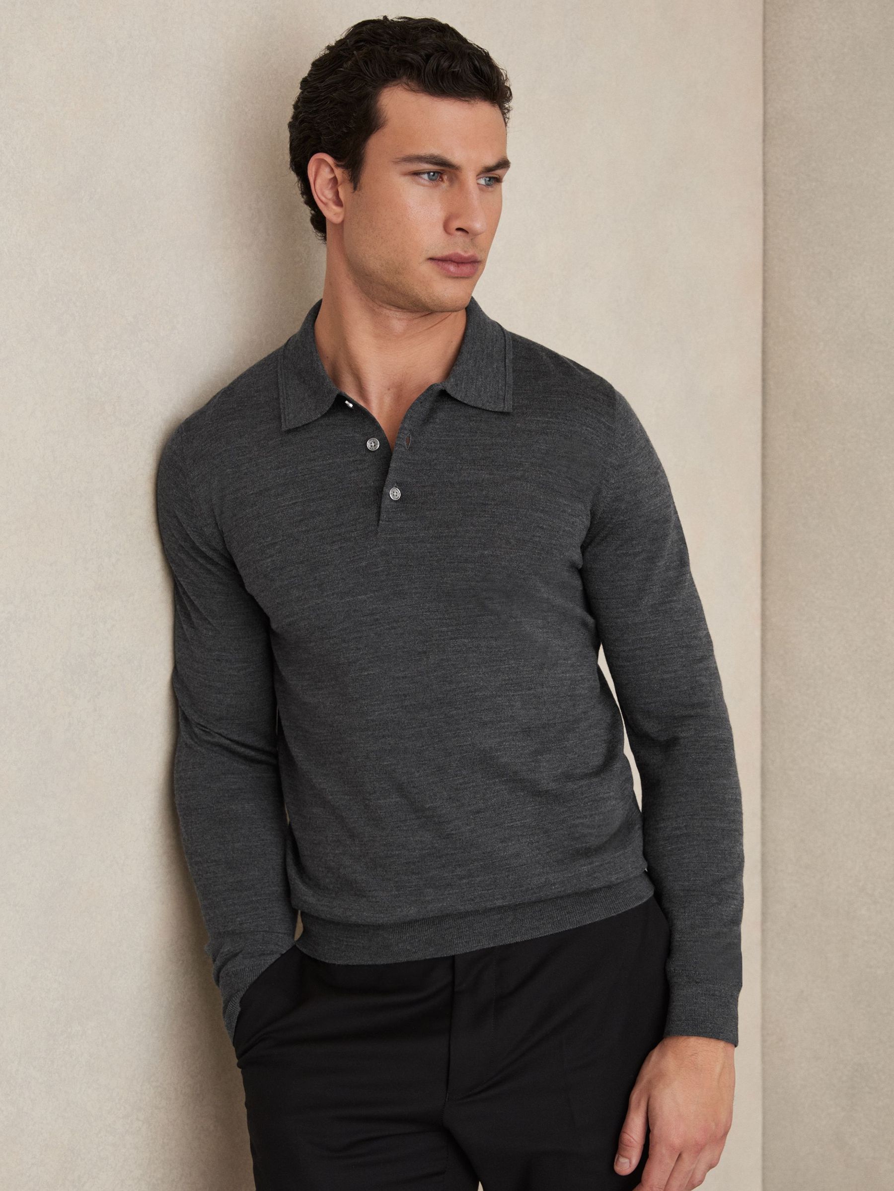 Merino Wool Polo Shirt in Derby Grey Marl (AA4581) | US$160