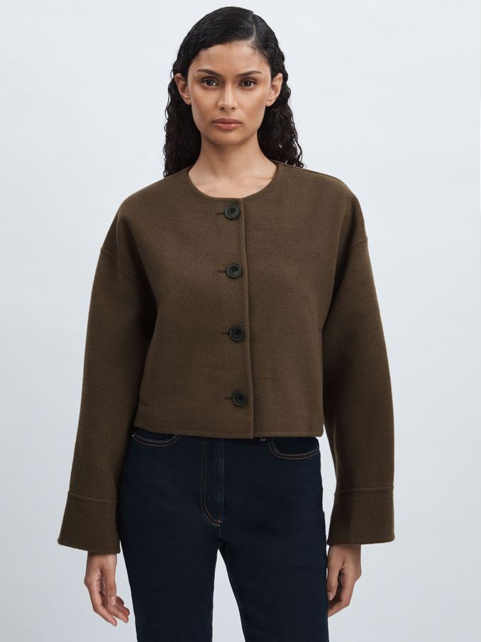 Meotine Wool-Blend Cropped Jacket in Brown (AA4970) | US$380