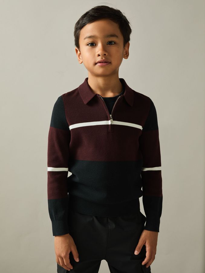 3-9 yrs Colour-Block Half-Zip Polo Shirt in Navy/Bordeaux/White (AA4990) | €55