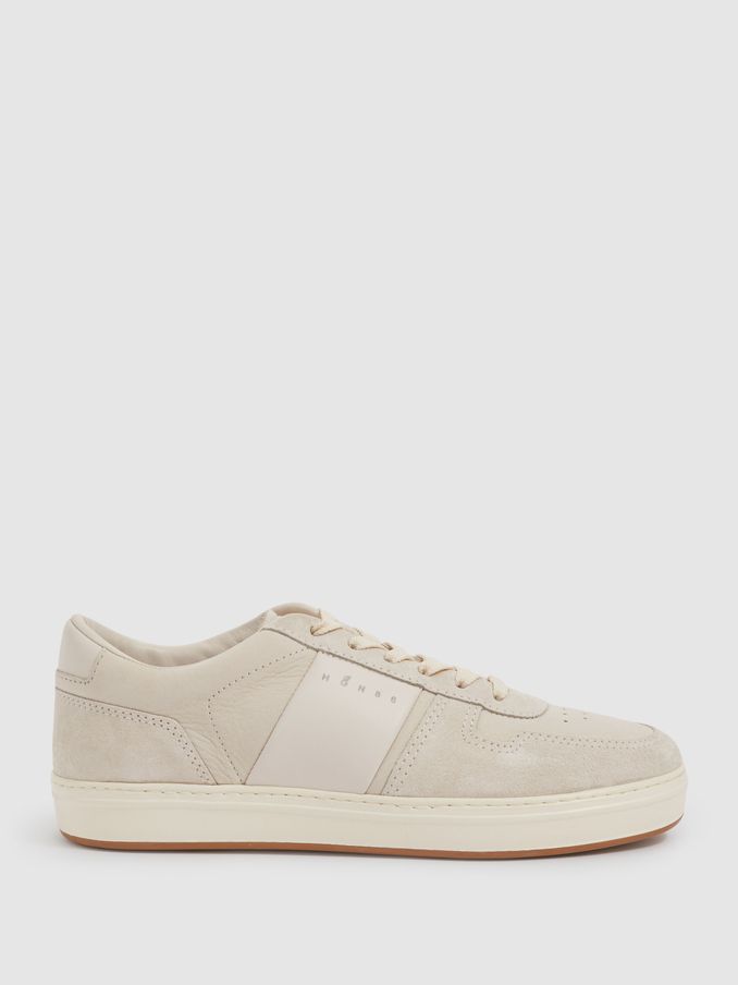 Hogan Leather And Suede Lace-Up Trainers in Cream (AA4994) | US$318