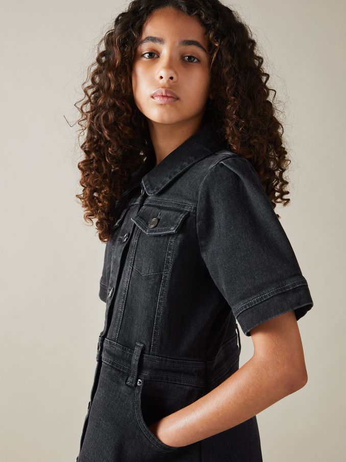 9-13 yrs Button-Front Denim Dress in Grey (AA4999) | AED140