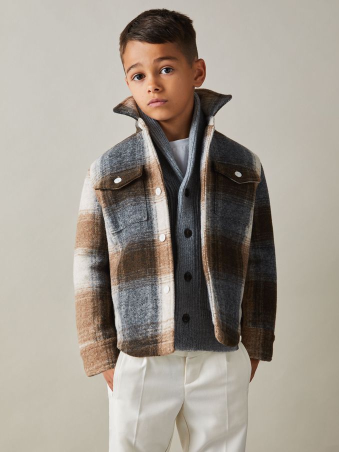 Brushed-Tweed Fleece-Lined Checked Overshirt in Brown Melange (AA5011) | €36