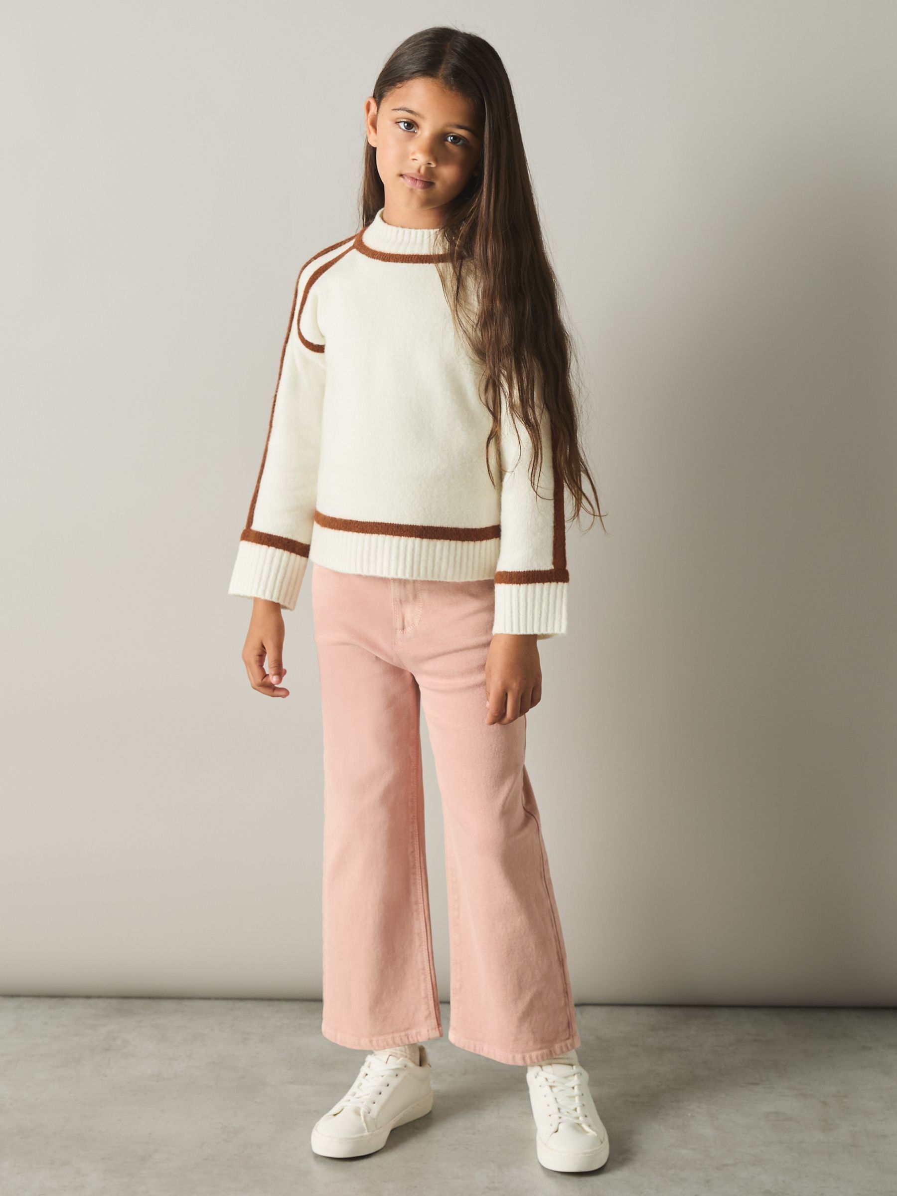 9-13 yrs Contrast Jumper with Wool in Ivory (AA6708) | €41