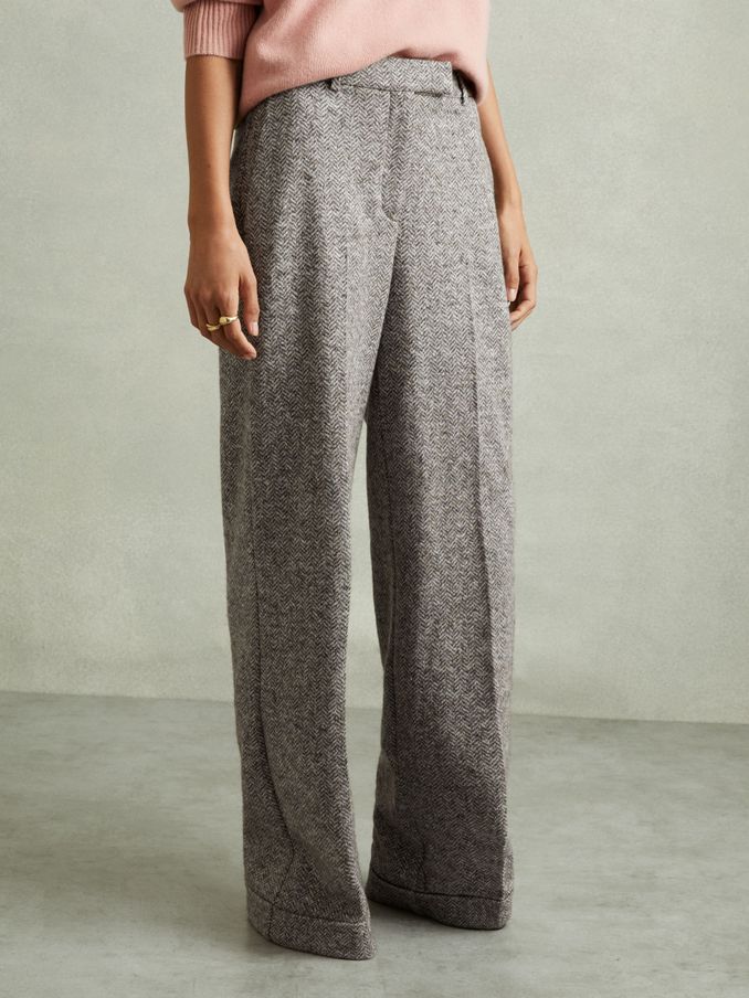 Petite Textured Wool Blend Wide Leg Suit Trousers in Grey (AA6710) | $235
