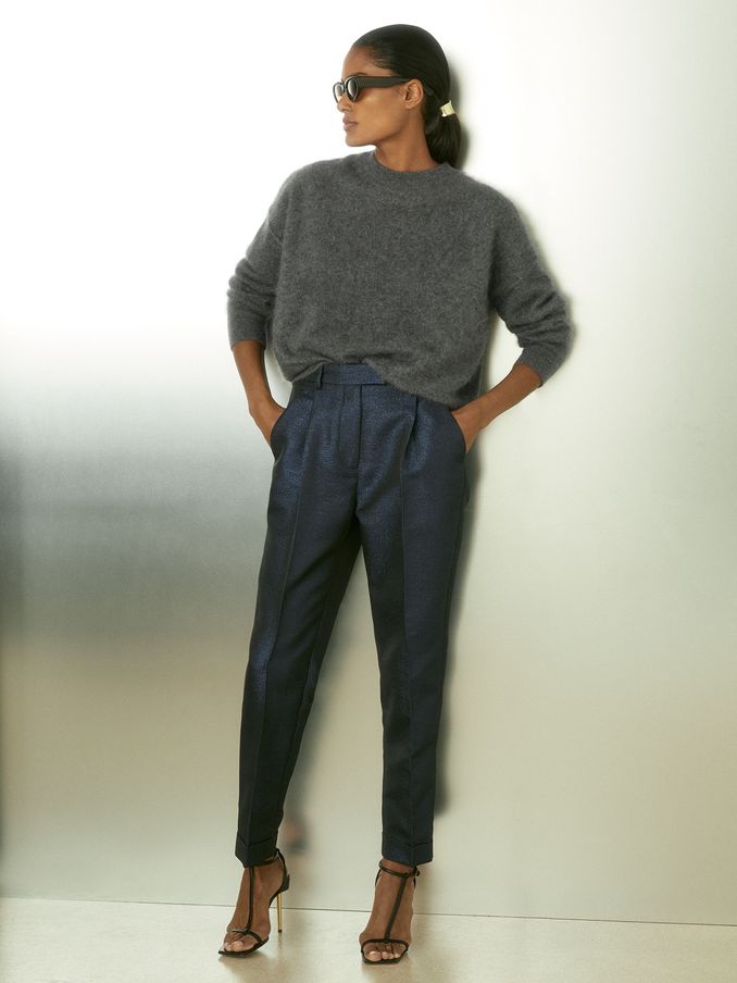 Sparkle Tapered Trousers in Navy (AA6722) | $103