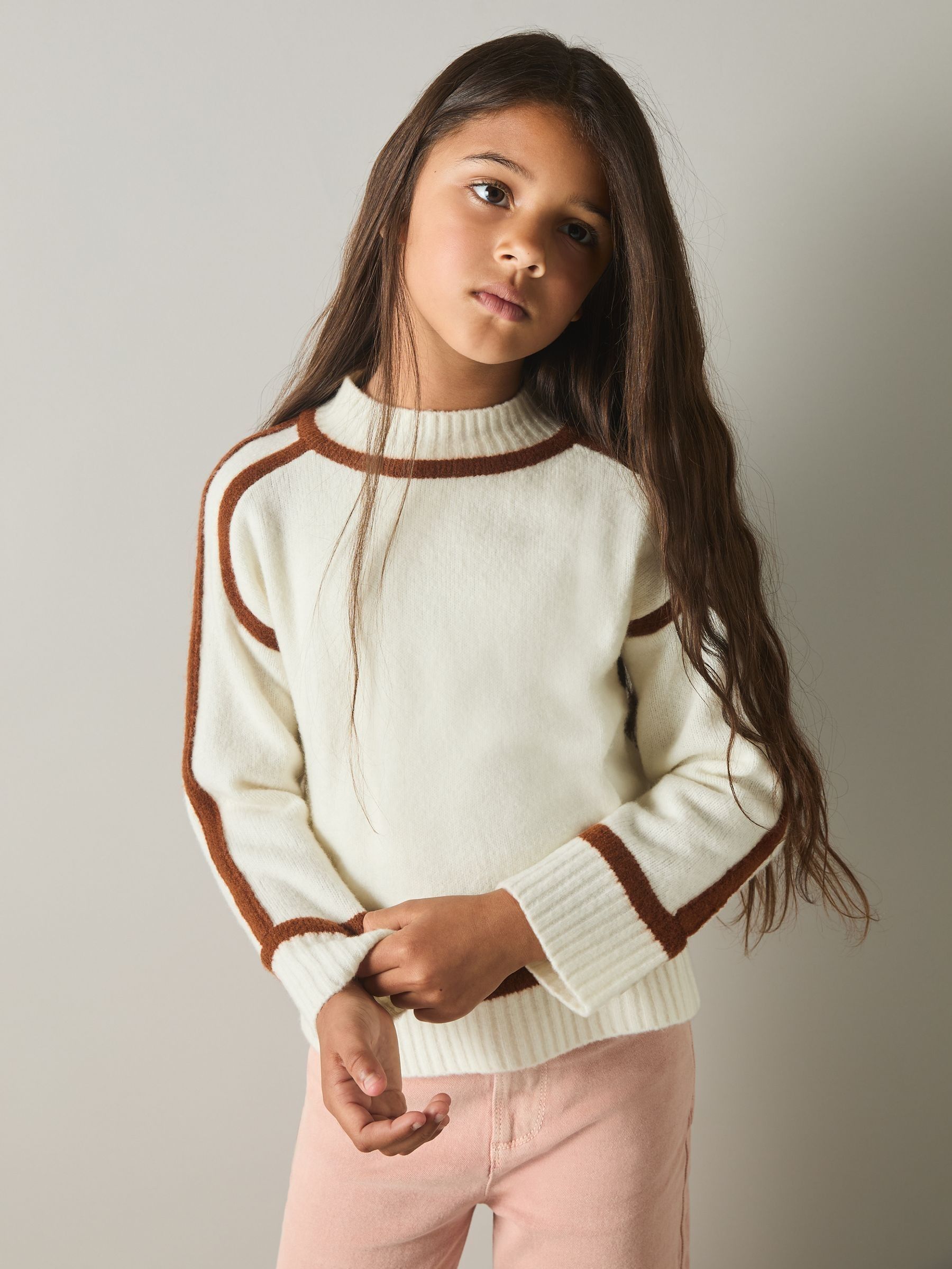 4-9 yrs Contrast Jumper with Wool in Ivory (AA6732) | €36