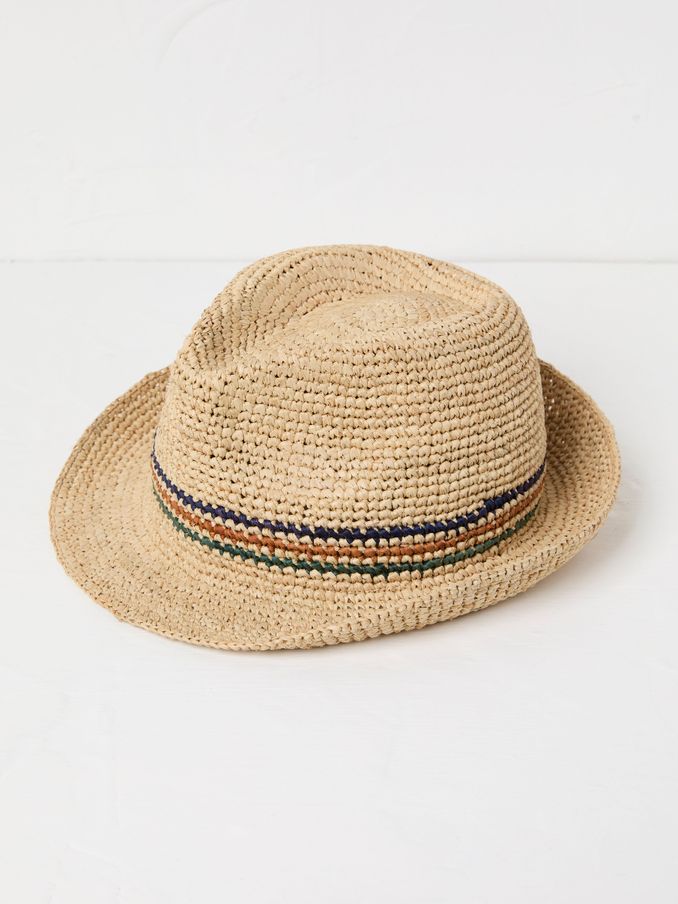 Natural Stripe Straw Trilby Hat (AA7076) | $42