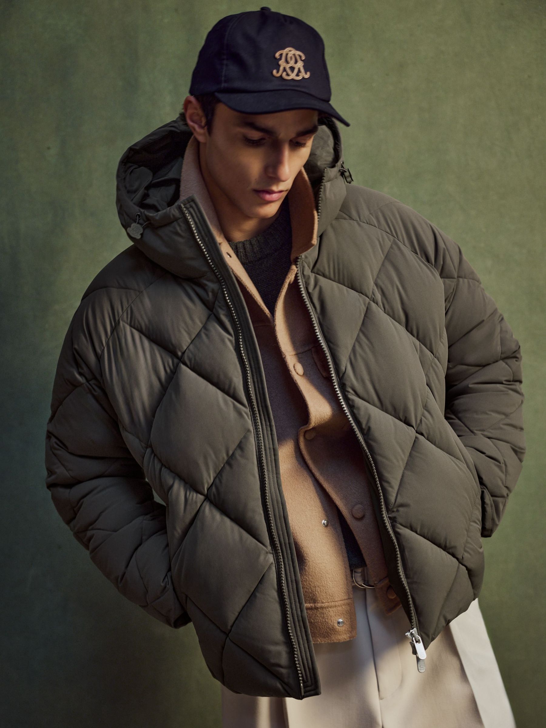 Khaki Green - Regular Monogram Quilted Puffer Jacket With Hood