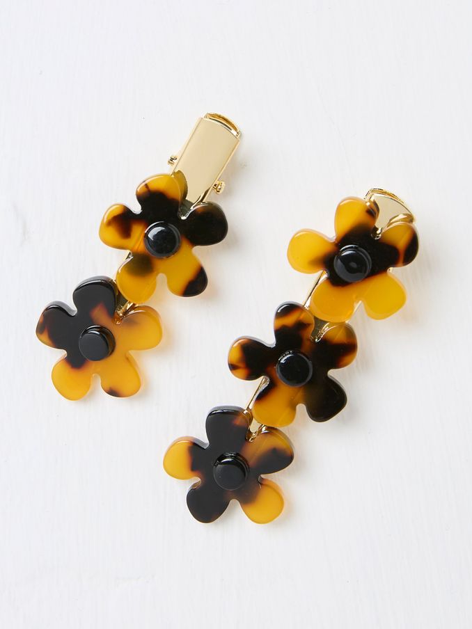Tortoiseshell Brown Flower Hair Slides 2 Pack (AA7165) | $12