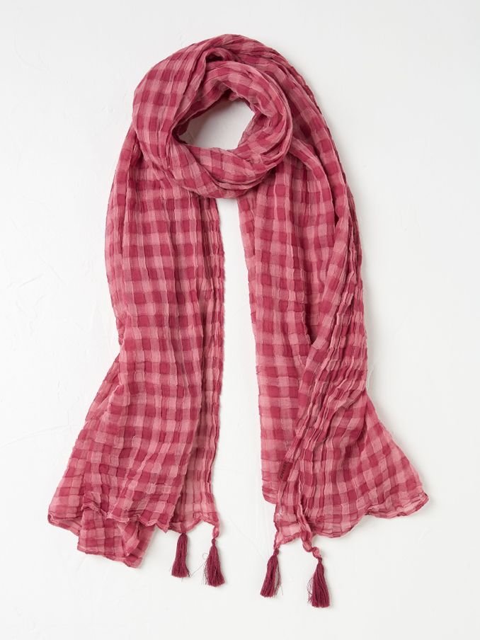 Pink 100% Cotton Gingham Lightweight Scarf (AA7252) | $38
