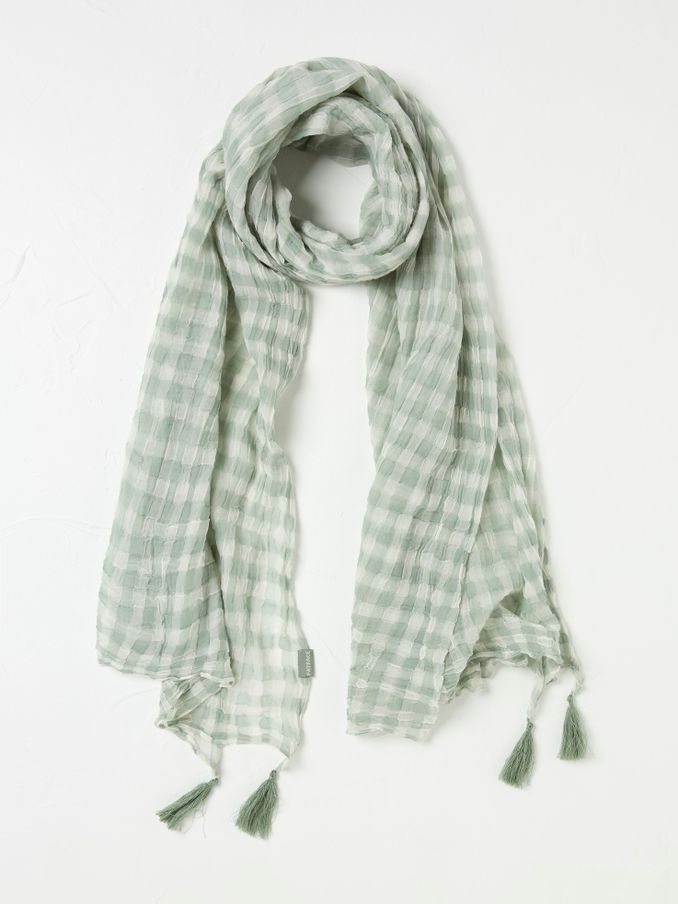 Green 100% Cotton Gingham Lightweight Scarf (AA7253) | $38