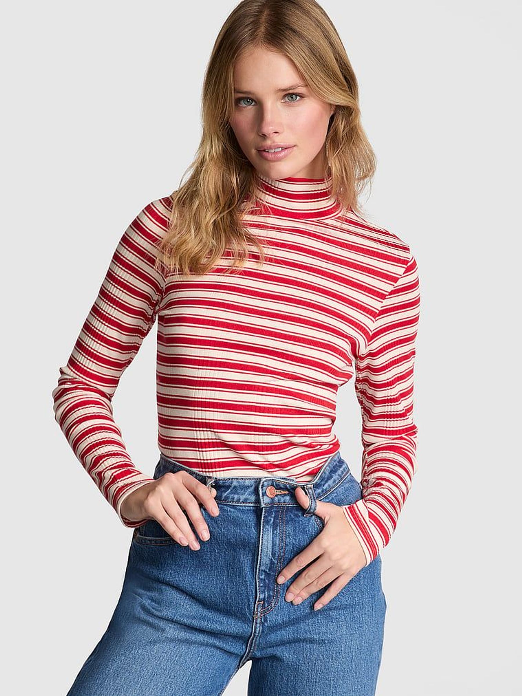 Red Pepper Stripe Ribbed Long Sleeve T-Shirt (AA7399) | €41