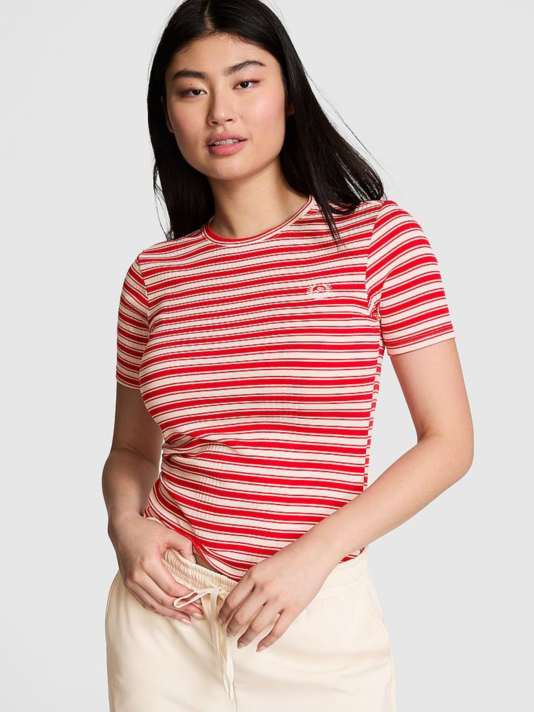 Red Pepper Stripe Ribbed T-Shirt (AA7401) | €34