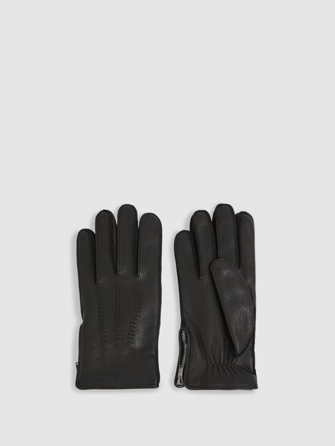 Leather Zip-Side Gloves in Black (AA8413) | €145