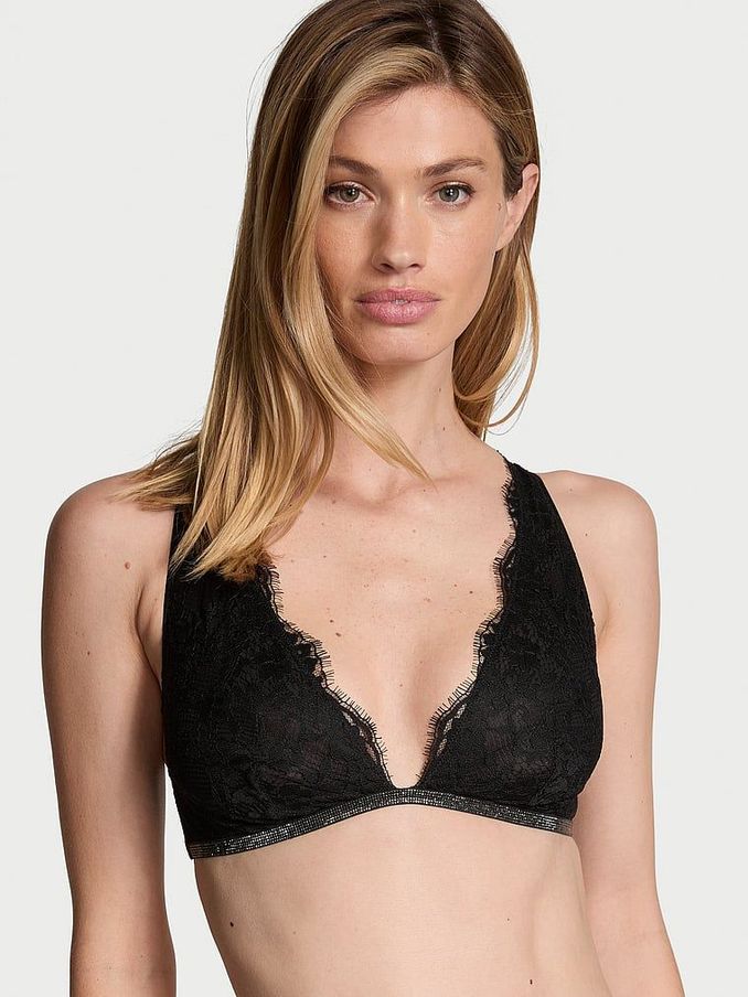 Black Twinkle Lace Elongated Triangle Bralette (AA9517) | €52