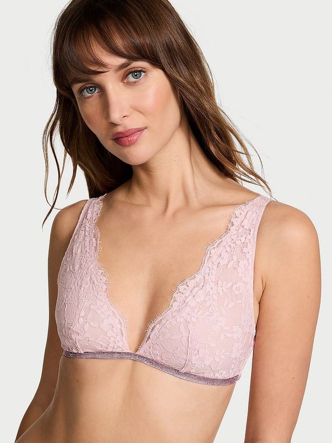 Chalk Rose Pink Twinkle Lace Elongated Triangle Bralette (AA9531) | €52