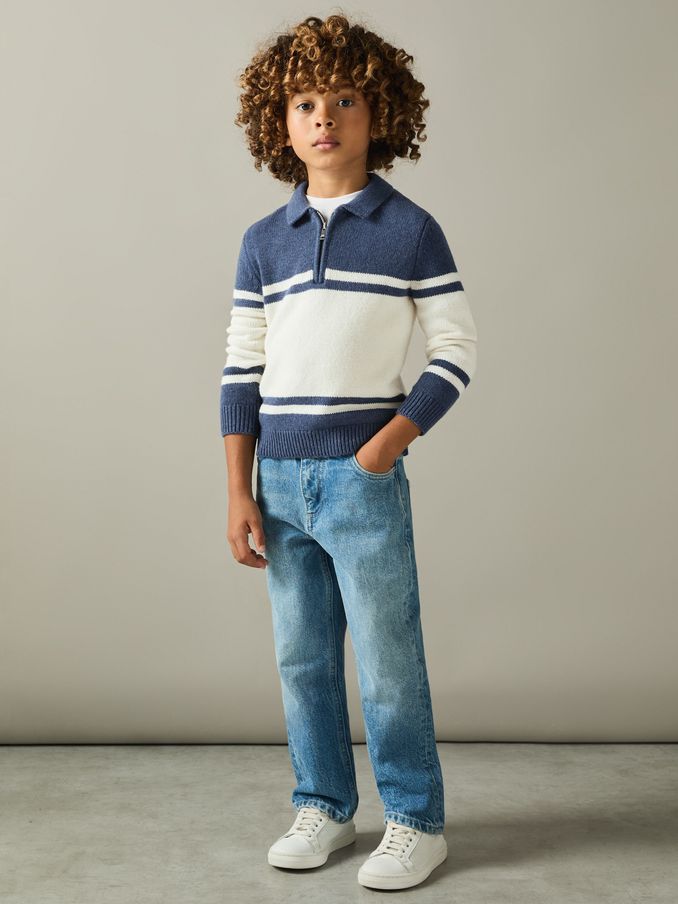 3-9 yrs Half-Zip Colour-Block Polo Shirt in Blue/White (AB1713) | €34