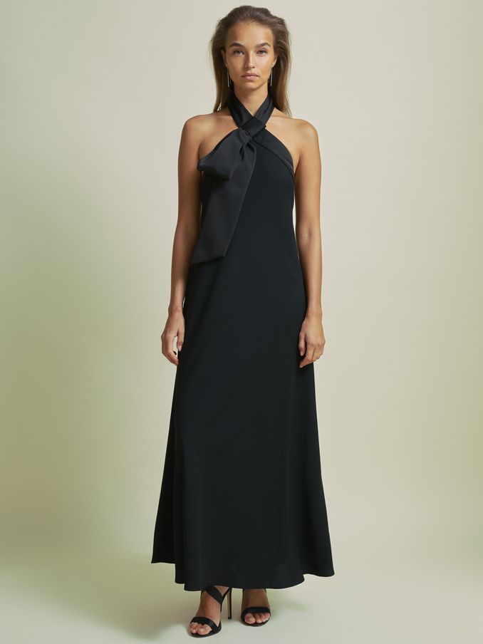 Florere Bow-Detail Halterneck Maxi Dress in Black (AB1716) | AED381