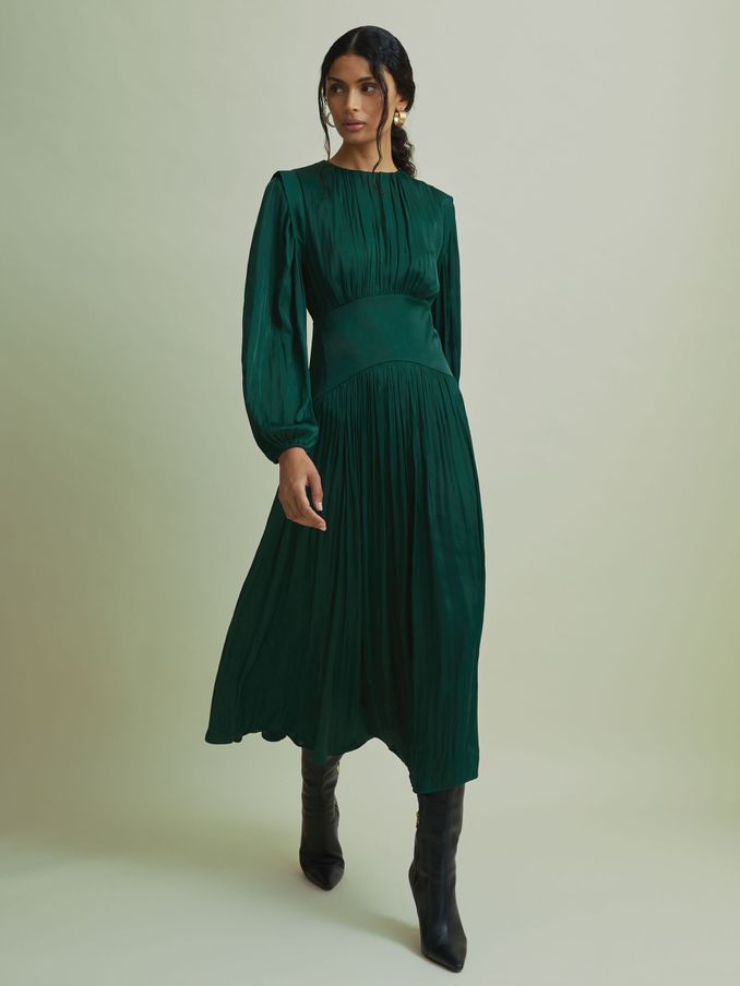 Florere Blouson Sleeve Midi Dress in Dark Green (AB1717) | €96