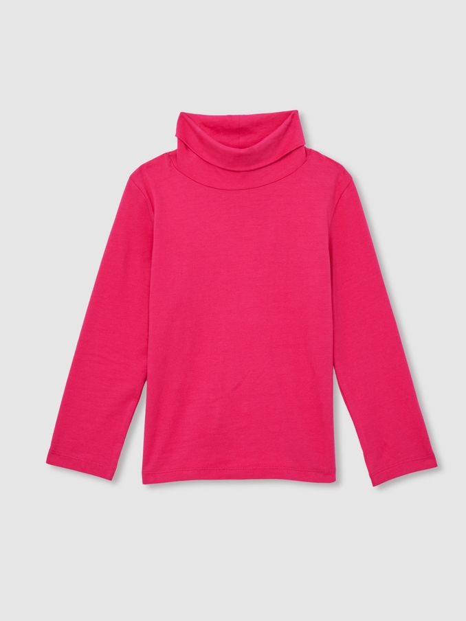 13-14 yrs Cotton-Jersey Roll-Neck Top with Stretch in Bright Pink (AB1720) | US$25